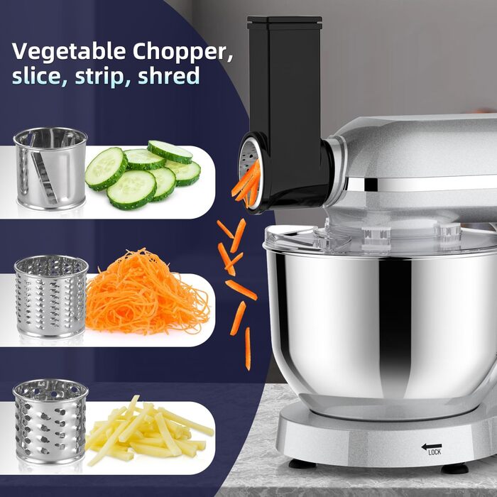 Універсальна кухонна машина 2000W 3-в-1 з м'ясоподрібником, соковитискачем та міткою, 5.5л чаша, срібна