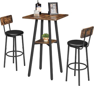 HOOBRO Барт-стіл 2-ярусний, високий, для кухні, балкону, вітальні, конференцзалу, бару, рустикального стилю, коричнево-чорний (EBF51BT01)