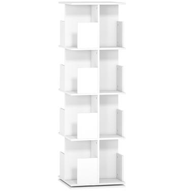 Поворотна книжкова полиця з 4 ярусами та 16 відділеннями, забезпечує легкий доступ, ідеально підходить для спальні, вітальні або кабінету. Виготовлена з ДСП, колір – білий.