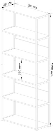 Стелаж AKORD з 6 полицями, 50 см, індустріальний стиль | Дерево/Метал | 192 x 80 x 32 см