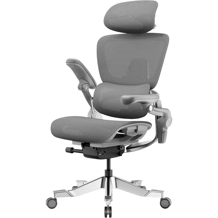 Офісний стіл HINOMI H2 Pro з ергономічною підтримкою попереку, регульованою підголівником та підлокітниками, до 150 кг, дихаюча сітка, поворотний крісло для дому та офісу, сірий