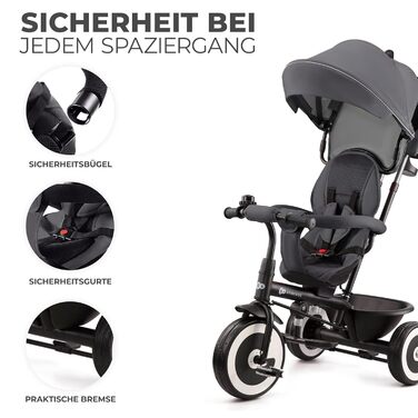 Триколісний велосипед Kinderkraft ASTON для дітей 9 місяців - 25 кг з батьківською ручкою, обертовим сидінням, кошиком та дахом, зелений