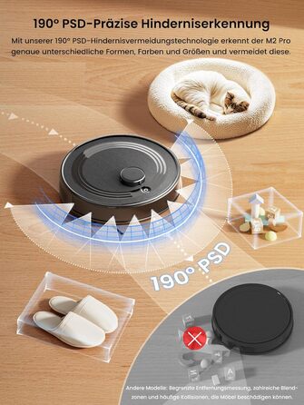 Робот-пилосос LEFANT M2 Pro з вологою тканиною, 5000Pa, лазерна навігація, LiDAR dToF, 150 хв, розпізнавання килимів, керування через додаток/голос, для видалення шерсті тварин, чорний