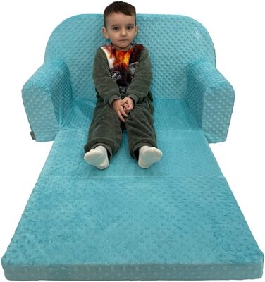 Дитячий розкладний диван FORTISLINE 2в1, 40x78x45 см, плюшевий бірюзовий з котиками, знімний чохол, для сну та ігор