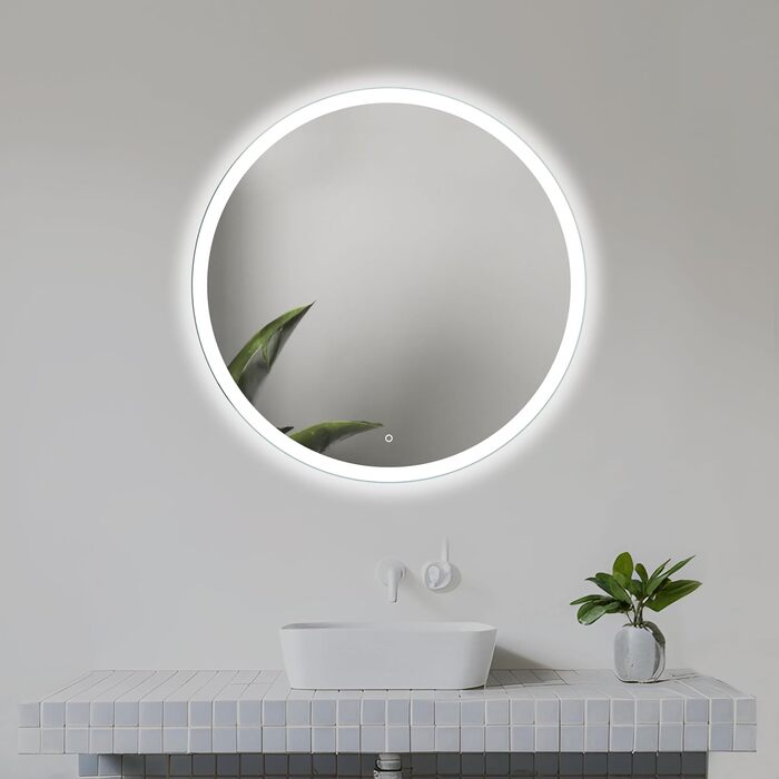 Круглий дзеркало для ванної кімнати 80 см з LED підсвічуванням та сенсорним вимикачем, натурально-біле світло (діаметр 80 см)
