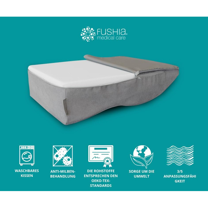 Ортопедична подушка для ніг з м'якої піни, для підтримки ніг та покращення кровообігу. Зручна, знімний чохол, біле/сіре полотно