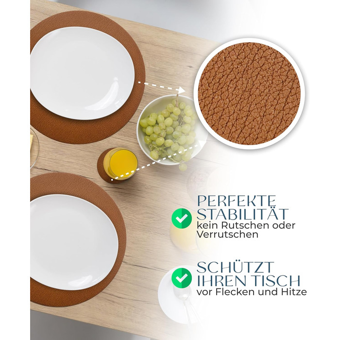 Набори серветок Garnier® з екошкіри, 4 шт. – Миючі, стійкі, з антиковзаючим покриттям – З екологічної переробленої шкіри, Made in Germany (круглі)