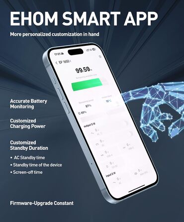 EHOM Портативна електростанція EP1650, 1024Wh, 1650W (2700W пік), LiFePO4, сонячна панель, USB-C, 400W сонячна зарядка, тиха, резервне живлення для дому, подорожей, кемпінгу та саду