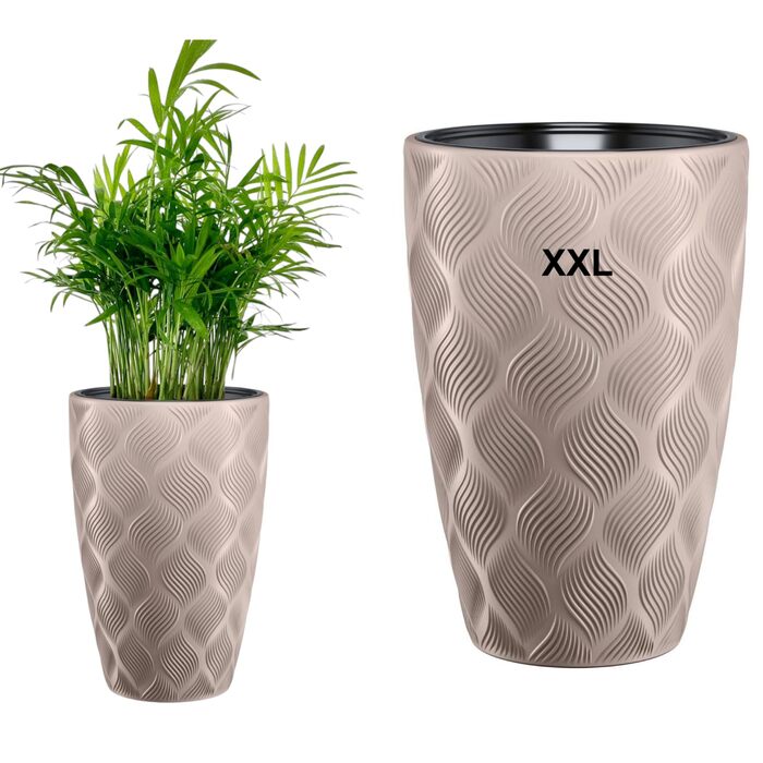Квітчар MELTOM Blumenkübel XXL з винімним вкладишем, кругла форма, 3D ефект, декоративний (Taupe)
