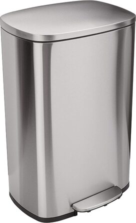 Кухонний сміттєвий бак Domopolis Basics ємністю 50 л зі сталевою трубчастою педаллю-плавно закривається кришкою, для кухні, ванної або офісу, прямокутної форми, чорного кольору