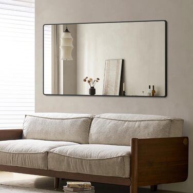 Дзеркало Boromal Spiegel Schwarz 100x60 см: прямокутне дзеркало з металевим каркасом для ванної кімнати, спальні, туалетного приміщення. Чорний колір.