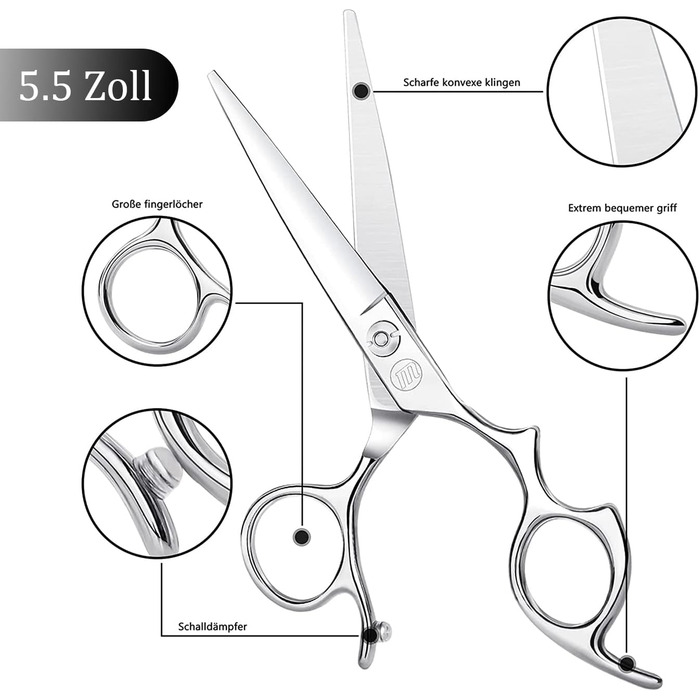 Ножиці для стрижки волосся Moontay 5.5', великі отвори для пальців, професійні, виготовлені з японської нержавіючої сталі 440C, перукарські ножиці, сріблясті 5.5'