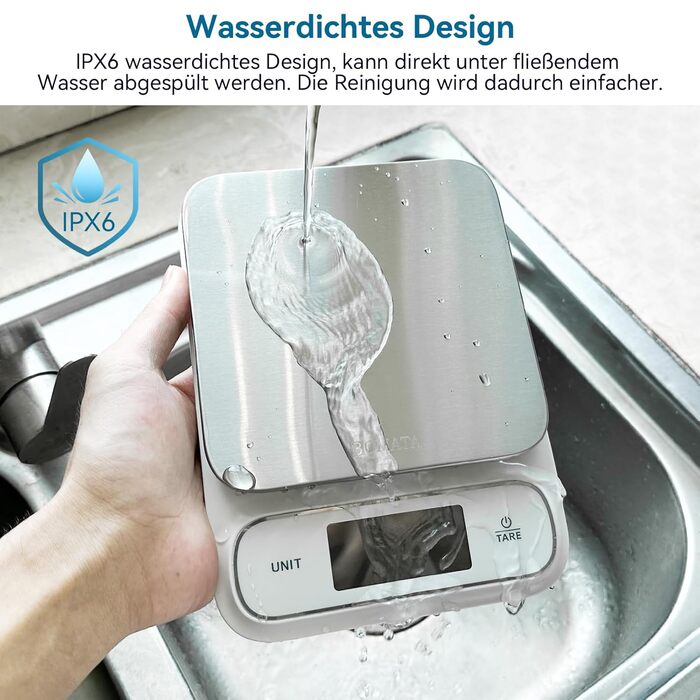 Кухонні ваги BOMATA: цифрові, вологостійкі, 5 кг, точність 0.1 г, USB-C, нержавіюча сталь