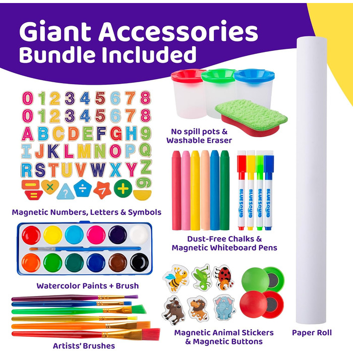 Дитяча мольберт Blue Squid Kinder Staffelei: регульована висота, двосторонній, з крейдяною та магнітною дошкою, рулоном паперу, 100+ аксесуарів, для дітей 3-12 років, преміум-якість 2025