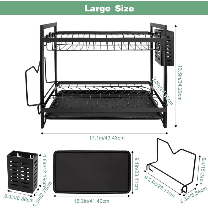 Рівнева сушарка для посуду з тримачем для посуду, піддоном для крапель, тримачем для нарізаної дошки, чорний, 2-