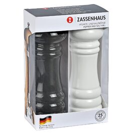 Набір млинів Zassenhaus БЕРЛІН Подарунковий набір бука Чорно-білий Плавно регульована керамічна кавомолка Подрібнювачі спецій з начинкою Ø 5,9 см, висота 18 см