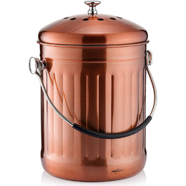 Кухонний контейнер для компосту RED FACTOR преміум - класу з нержавіючої сталі без запаху - органічний сміттєвий бак-включає безкоштовні вугільні фільтри (матова мідь, 5 літрів) матова мідь, 5 літрів