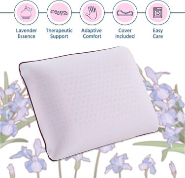 Подушка для підтримки шиї Home Sense Memory Foam 40x60 см, ортопедична, яку можна прати, лаванда, 2 упаковки