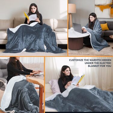 Електрична гріюча ковдра 160x130 см з автовимкненням, 9 режимів нагріву та таймером. Захист від перегріву, пральна, тепла ковдра для дому та офісу сірого кольору 160x130 см