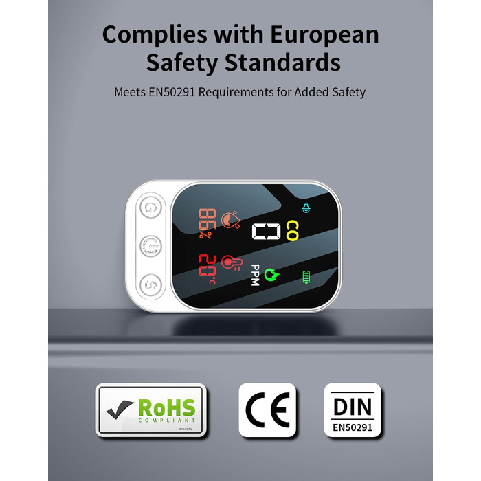 Детектор CO YEREADW 3-в-1: портативний детектор вуглекислого газу з індикатором температури та вологості, для дому, кемпінгу, 1 шт.