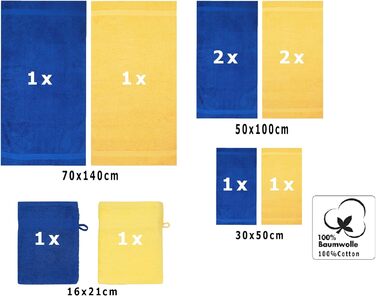 Набір рушників Premium 100 бавовна 2 рушники для душу 4 рушники для рук 2 рушники для гостей 2 рукавички для прання Колір королівський синьо-жовтий, 10-TLG.