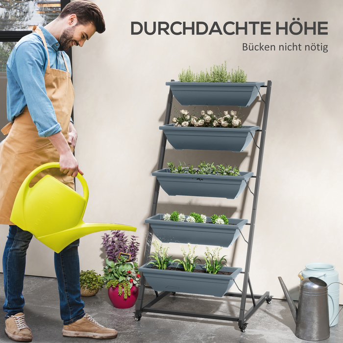 Сходинка для рослин / Квіткова сходинка / Полиця для рослин, стельова, стійка до погодних умов, 65 x 67 x 145 см, сірий + чорний