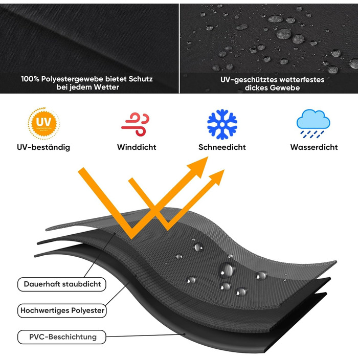 Захисний чохол для парасольки (220 x 30/50 см, чорний)