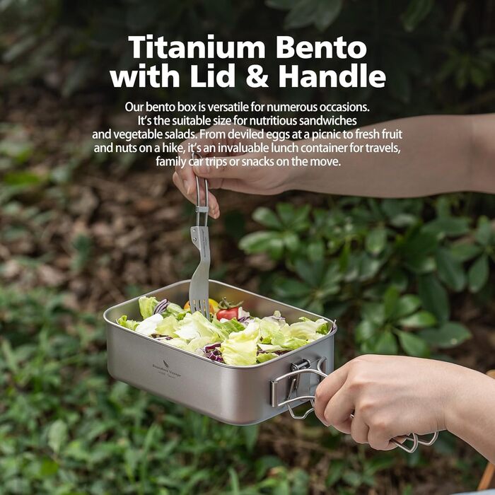 Ланчбокс iBasingo Titan 800мл з кришкою та ручкою - герметичний бенто-контейнер для кемпінгу, відпочинку та офісу. Безпечний для їжі, придатний для миття в посудомийній машині. Модель Ti2081C (1200мл Ti2082c)