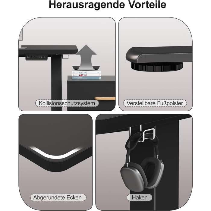 Електричний дитячий стіл Airfish, 80x60 см, регулювання висоти, пам'ять, для дому/офісу, стоячи/сидячи (чорний)