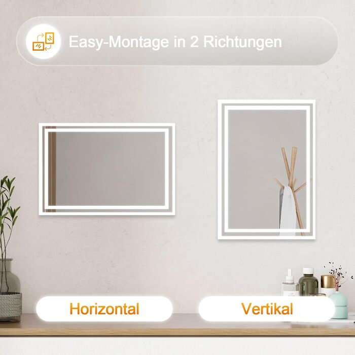 LED дзеркало для ванної кімнати Boromal 40x60 см з підсвічуванням та вимикачем, 6500K, холодний білий світ