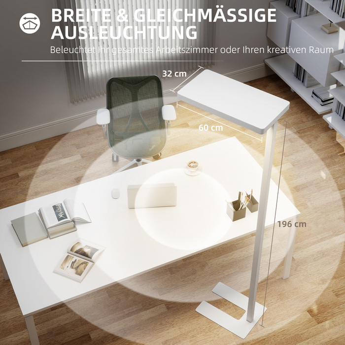 Світлодіодна настільна лампа з м'яким світлом, підлогова лампа з пультом дистанційного керування, регульована яскравість, корпус з пластику та металу, колір – білий.