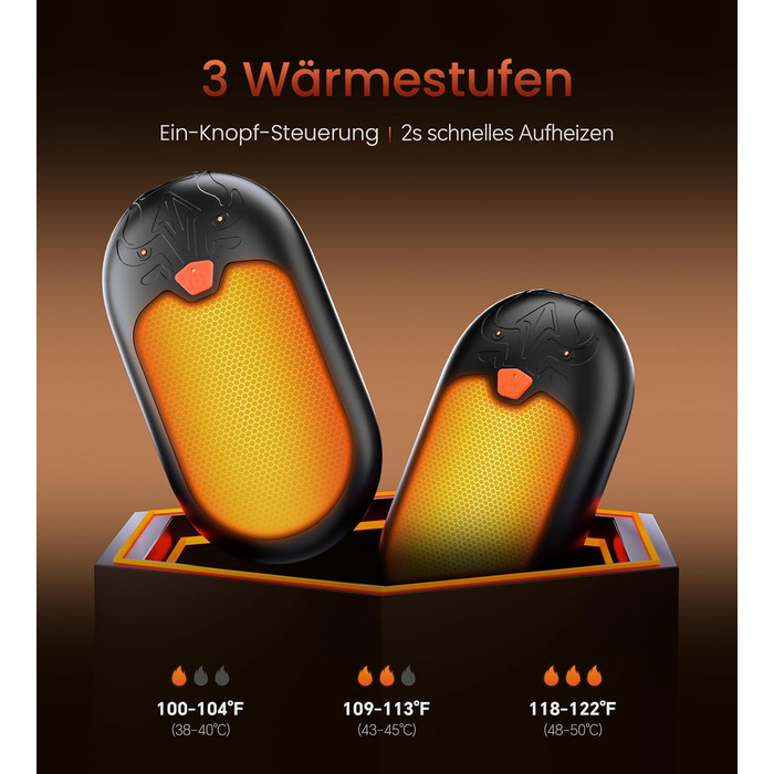 Електричні грілки для рук, 2 шт., перезаряджувані, з 24 годинами тепла та 3 режимами нагріву, для жінок, чоловіків, пацієнтів з ревматоїдним артритом, помаранчеві