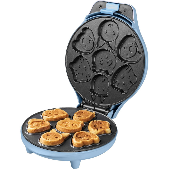 Вафельниця Bestron для міні-вафельниці для бісквіта тварин Вафельниця для печива з лампою для випічки та антипригарним кольором 700 Вт (синій)