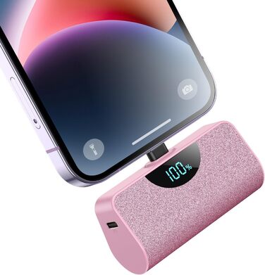 Швидка зарядка 20 Вт PD, LCD дисплей, сумісний з iPhone (рожевий), 5200mAh