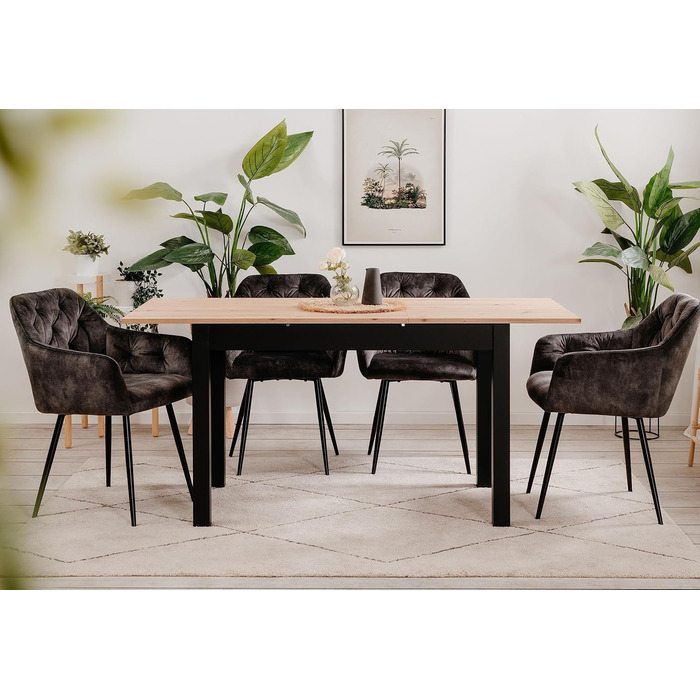 Столовий стіл Esszimmertisch Crawley III Sonoma Eiche 120 см - розсувний, кутовий, з висувною частиною, колір Artisan / Чорний