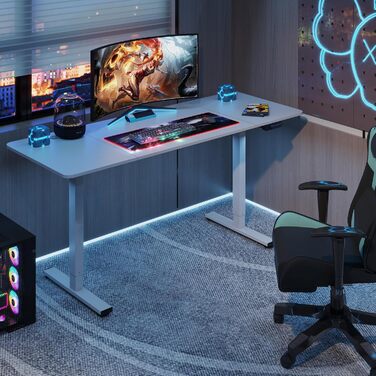 Регульований стіл Sanodesk з двома моторами – електричний стіл для роботи та ігор, з пам'яттю, регулюванням висоти, 140x70 см (акорн) білий+акорн