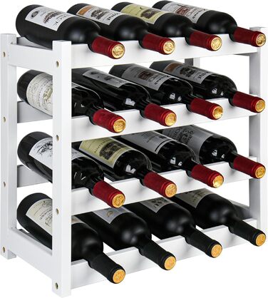 Стелаж для вина VASMIA з бамбука, 3-ярусний, на 12 пляшок, для кухні та підсобки, білий