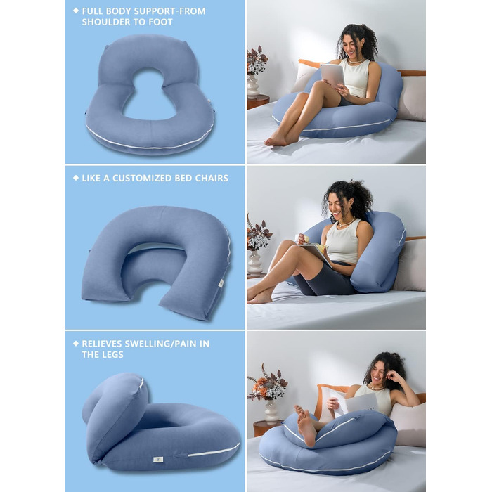 Подушка для читання INSEN, спинка для сидіння в ліжку, для читання, відпочинку, медсестер, дорослих, мам та дітей, для пресування живота в ліжку (охолоджуюча бавовна, блакитна, базова)