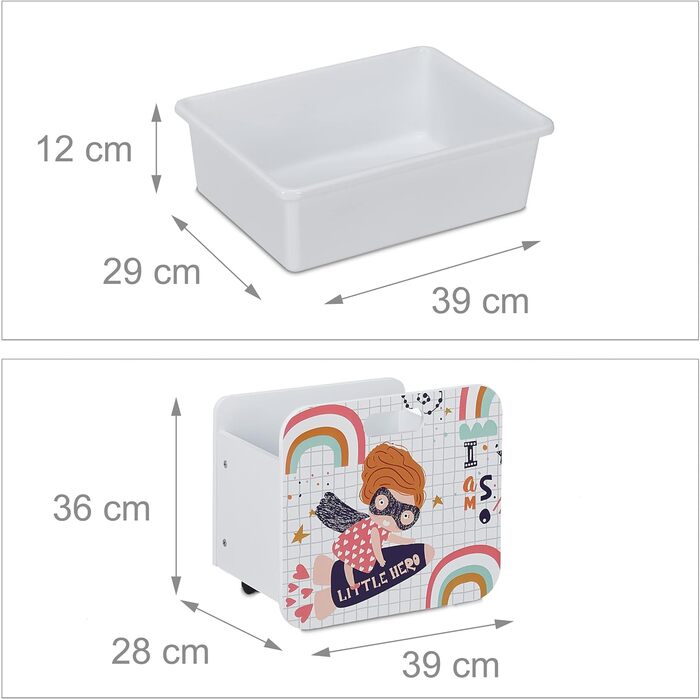 Дитяча полиця Relaxdays з 6 коробками, мотив маленької героїні, 2 коробки з коліщатками, HWD 80,5x82,5x30 см, полиця для іграшок, біла