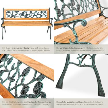 Гарна лавка для саду Tectake на 2 місця, з дерева, у стилі кантрі, для тераси, балкона або саду. Розміри: 119,5 x 62 x 83 см (модель 'Michaela')