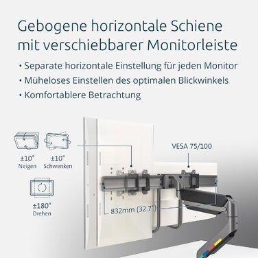 Кріплення для монітора Kensington SmartFit K59601WW (2 монітори, чорний) – регулювання висоти, VESA 75/100