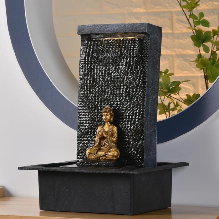 Внутрішній фонтан Zen Light з LED-підсвічуванням та Буддою, 40 см, чорний
