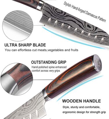 Японський ніж Joyspot Santoku, 18 см, професійний, з нержавіючої сталі, ергономічна ручка, для кухні