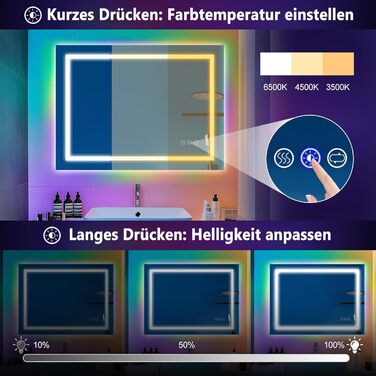 Дзеркало для ванної кімнати зі світлодіодним підсвічуванням 50x70 см, з сенсорним вимикачем
