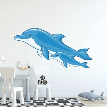 Наклейка на стіну з витонченим дизайном у вигляді дельфіна у ванній / 2 синіх дельфіна / наклейка на стіну Дитяча кімната / наклейка на стіну ванна кімната, двері, наклейка на плитку клейка плівка для вологої плитки, (79x40 см)