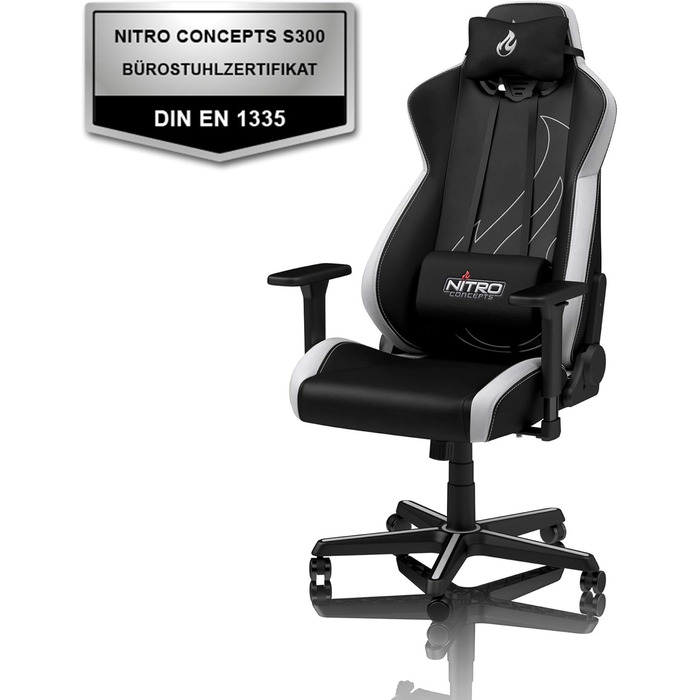 Ігрове крісло Nitro Concepts S300 EX, сяюче біле, 56x57x140 см, штучна шкіра PU