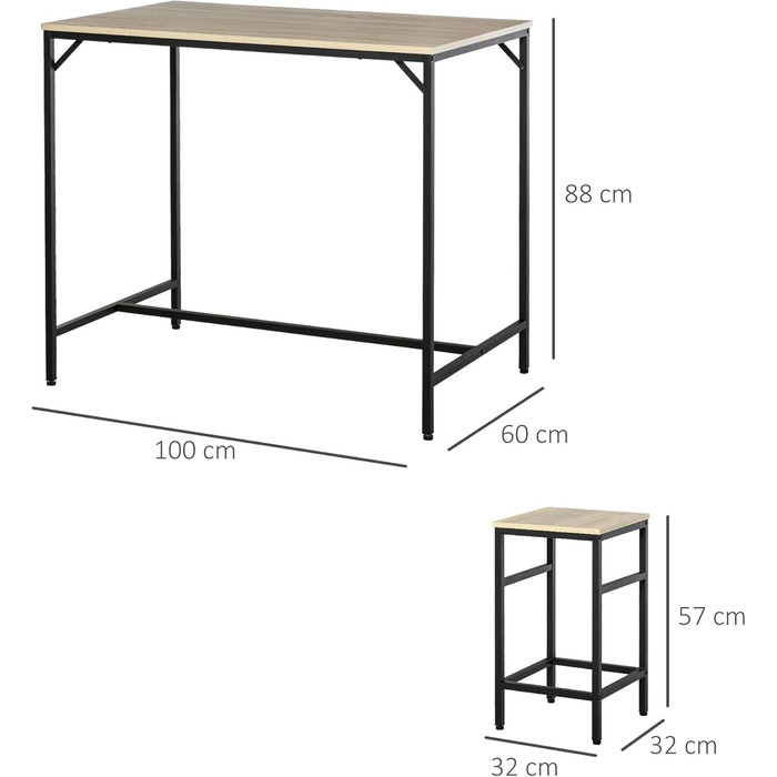 Набір барних столів HOMCOM 1 стіл (100x60x88 см) 4 табуретки (32x32x57 см), Black & Oak