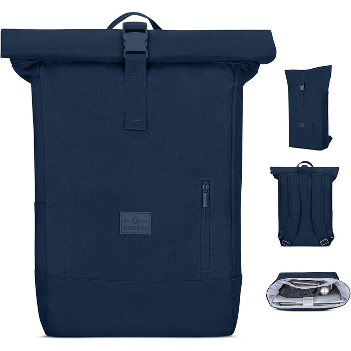 Рюкзак Johnny Urban Rolltop для жінок і чоловіків - Robin Large - Денний рюкзак з відділенням для ноутбука 16 дюймів - Перероблений ПЕТ - 18-22 л - Водовідштовхувальний (одного розміру, темно-синій)