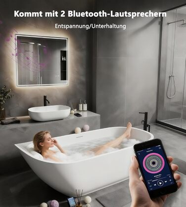 Дзеркало для ванної кімнати зі підсвічуванням SVNR, 70x50 см, LED, з куточним збільшувальним дзеркалом, сенсорне керування, антизапар, 3 колірні температури