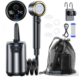 Портативна кемпінгова душ з показником Фаренгейта та акумулятором 6000 mAh, водонепроникна IPX7, для кемпінгу, піших прогулянок, миття авто